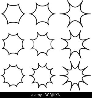 Star shapes collection. Geometric graphic elements. Outlined decorative symbols. Vector clean illustration. EPS 10. Stock Vector