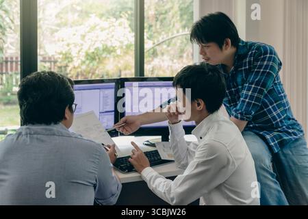 Programmers team working in a software developing. Developing programming and coding technologies. Website design. Cyber space concept. Stock Photo