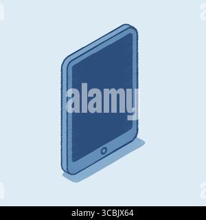 A slim tablet with dark display shown in an angled isometric view with a soft cast shadow. Stock Vector
