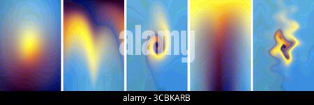 Abstract textured background, psychedelic pattern with beautiful smooth lines, purple, yellow and blue colors. set of 3 vertical images, banner. conce Stock Photo