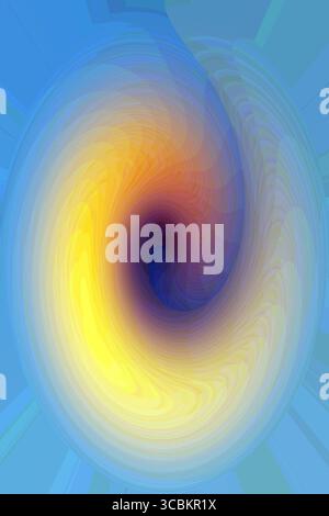 Abstract colorful swirl with vibrant yellow, orange, and blue tones. Spiral design with a dynamic glowing center and soft radial gradients Stock Photo