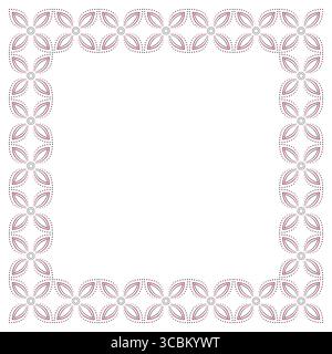 Ethnic floral ornamental frame. Black red shapes on white background. Pattern of curve lines and rounds. Square geometry ornament in country style. Fr Stock Vector