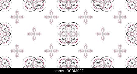 Ethnic seamless patterns. Black red floral elements on white background. Plant ornament in traditional country style. Ornamental background of geometr Stock Vector