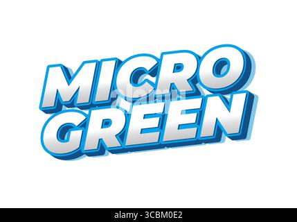 Bold and colorful text design featuring the words MICRO GREEN in a playful, modern style with a blue and white color scheme. Stock Vector