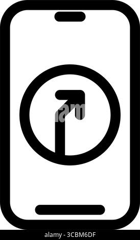 The black and white icon illustrates a smartphone displaying a navigation arrow within a circle, symbolizing GPS guidance. Stock Vector