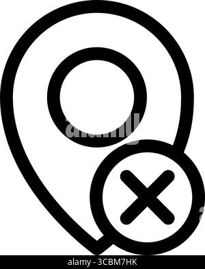 A location pin with a cross mark overlay indicates the removal of a specific location, creating a clear symbol for deselection or deletion of a place. Stock Vector