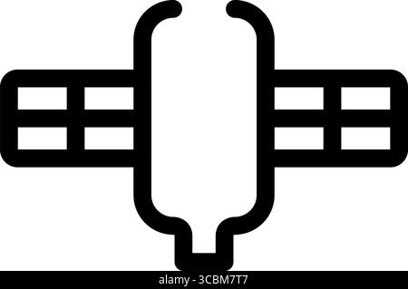 This is a black outline icon illustrating a satellite, ideal for use in technology, communication, or space-related designs. Stock Vector