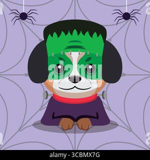 Dog in Frankenstein monster costume. Vector Stock Vector