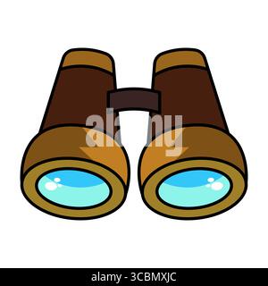 Cartoon Binoculars. This colorful illustration features a pair of cartoon style binoculars with bold outlines and a playful, modern design. Stock Vector
