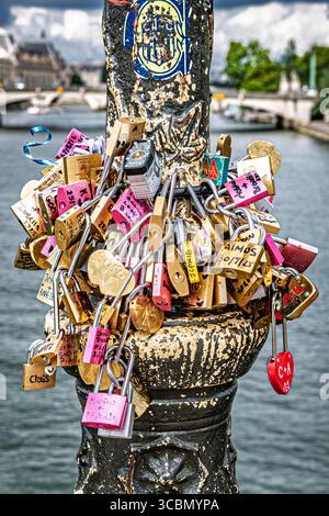Love locks on a Paris bridge, Paris, France Stock Photo