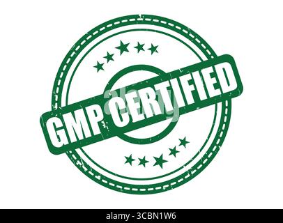A Double Circle Dotted Border GMP Certified Green Rubber Stamp Stock Vector