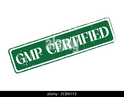 A Green GMP Certified Rubber Stamp with Thin Dotted Line Border Stock Vector