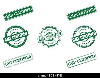 A Collection of Green GMP Certified Rubber Stamp Seals for Business and Legal Stock Vector