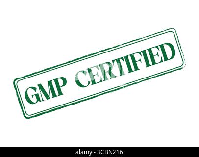 A Green GMP Certified Rubber Stamp with a Dotted Outline and Text Stock Vector