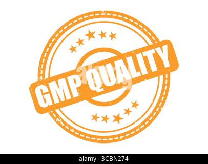 A Double Circle Dotted Border GMP Quality Orange Rubber Stamp Stock Vector