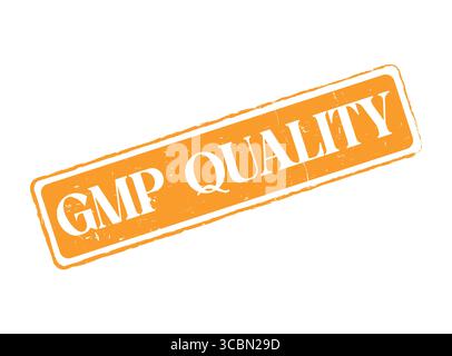 A Orange GMP Quality Rubber Stamp with Thin Dotted Line Border Stock Vector