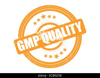A GMP Quality Orange Rubber Stamp with Star Border for Rules and Regulation Stock Vector