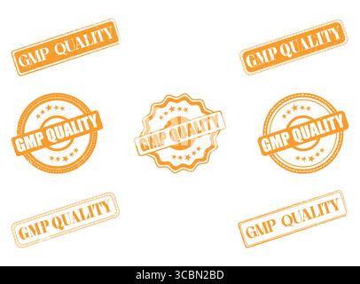 A Collection of Orange GMP Quality Rubber Stamp Seals for Business and Quality Stock Vector