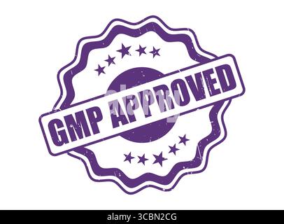 A Decorative Border GMP Approved Purple Rubber Stamp for Standards and Approval Stock Vector