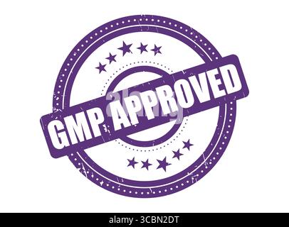 A GMP Approved Purple Rubber Stamp with Star Border for Rules and Regulation Stock Vector