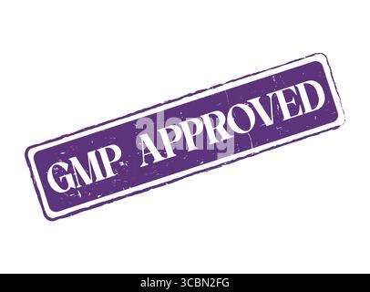 A Purple GMP Approved Rubber Stamp with Thin Dotted Line Border Stock Vector
