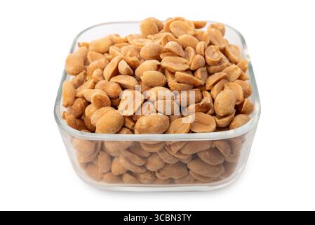 Roasted and salted peanuts in glass bowl isolated on white with clipping path included Stock Photo