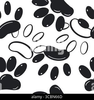 Seamless vector pattern. Paw prints of dogs and cats, dark and light prints, hand-drawn in ink. The illustration is perfect for printing on pet food Stock Vector