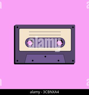 Old audio cassette tape for a player from the 80s. Flat vector illustration in retro style Stock Vector