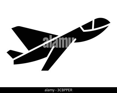 A stylish black silhouette of an airplane in a takeoff position against a white background, perfect for travel and aviation-related themes. Stock Vector