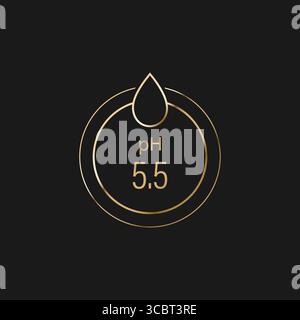 Ph value icon. Simple golden cosmetic symbol. Concept of neutral balance skin. Vector illustration isolated on black background Stock Vector