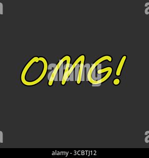 OMG! Comic Style Design Surprised Expression Vector in Yellow on Grey Background. Stock Vector