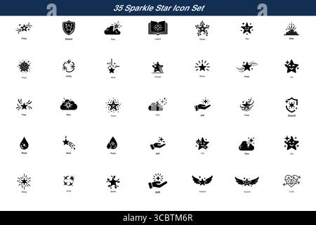 Sparkle Star Icon Set | Hope, Love, Shine, Dream, Wish, Inspire, Pure, Joy, Unity, Gift Symbols Stock Vector