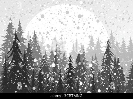 Winter landscape with coniferous forest and snow. Stock Vector