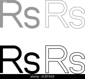 Rupee sign currency symbol money Rs set icon grey black color vector illustration image simple solid fill outline contour line thin flat style Stock Vector