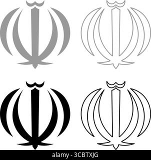 Iran national emblem set icon grey black color vector illustration image simple solid fill outline contour line thin flat style Stock Vector