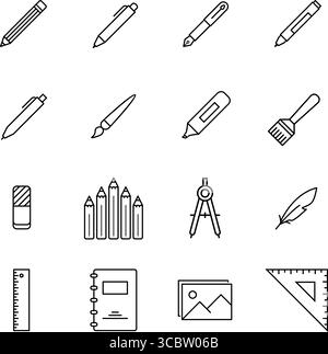 Drawing tools line icon set. Writing, drawing, office, school tools Stock Vector