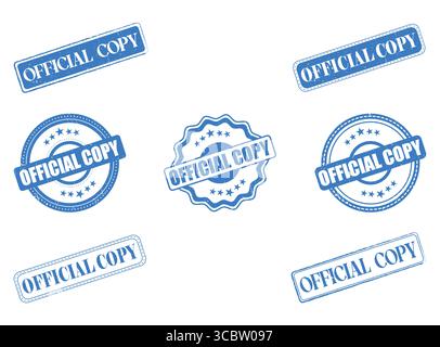 A Collection of Official Copy Blue Rubber Stamps and Seals Stock Vector