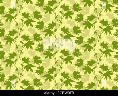 The Seamless green background with maple leaves. Stock Vector