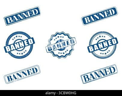 A Collection of Banned Blue Rubber Stamps and Seals Stock Vector