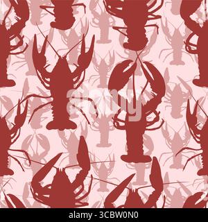 The seamless red background with lobsters. Stock Vector