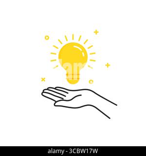 yellow bright bulb in black thin line hand Stock Vector
