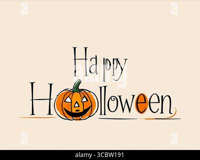 Text Happy Halloween in single line drawings style on white background Stock Photo
