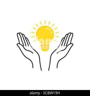 two thin line hands holding bulb like insight Stock Vector