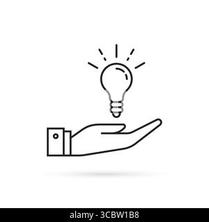 thin line hand holding bright light bulb Stock Vector