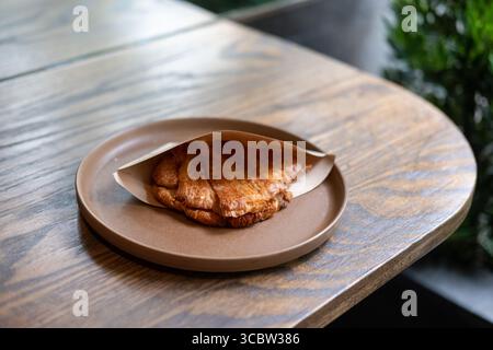 Croffle, a hybrid of a croissant and waffle Stock Photo