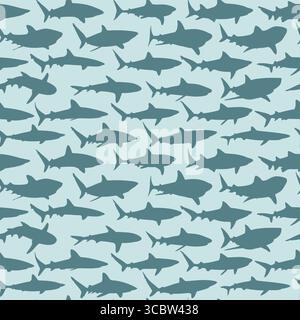 The seamless blue background with sharks. Stock Vector