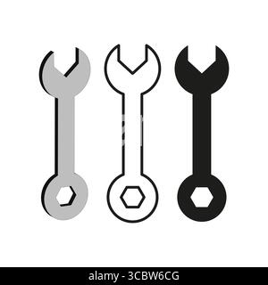 Wrench tool set. Repair instrument icon. Mechanical equipment Vector. Grey and black color. EPS 10. Stock Vector