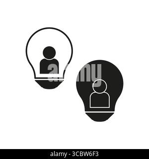 Idea lightbulb icon. Person head symbol. Business Vector concept. Creative solution graphic. EPS 10. Stock Vector