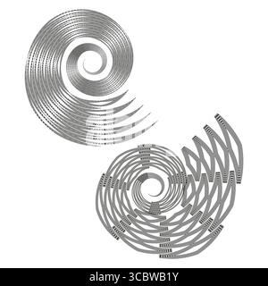 Abstract spiral shape. Black curved lines. Geometric motion Vector. Isolated white background. EPS 10. Stock Vector