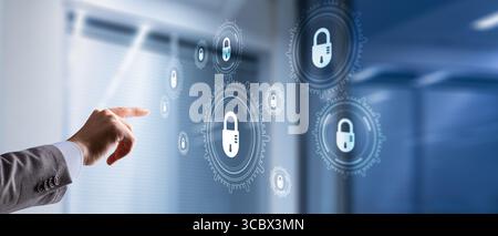 Cyber Security. Gears on a Virtual Screen. Data Protection Technology. Stock Photo